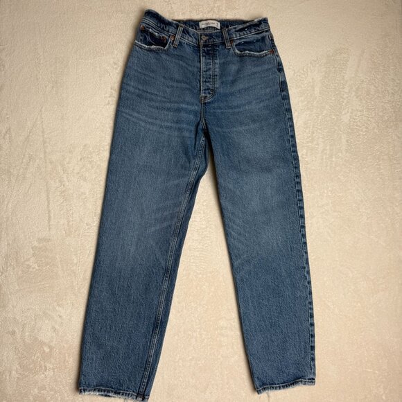 Abercrombie & Fitch High Rise Straight Leg Jeans 29/8R Medium Wash Cotton Blend - Picture 1 of 8